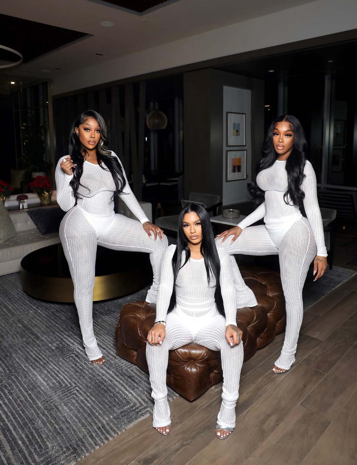 Two Piece Mesh Long Sleeve Crop Top Pants