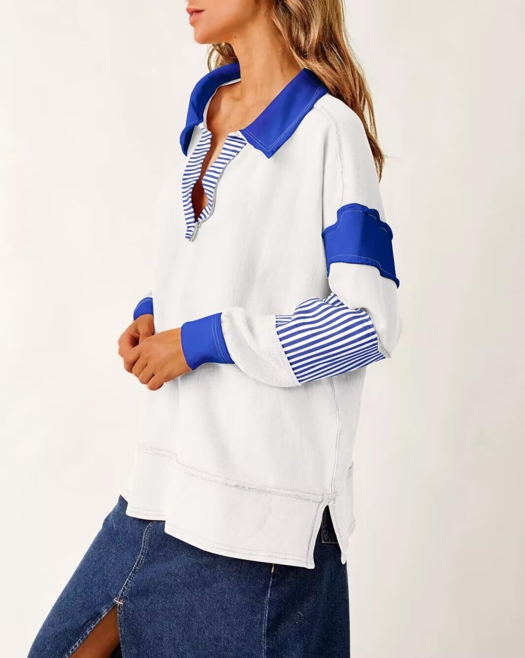 Color Block Long Sleeve Striped Pullover