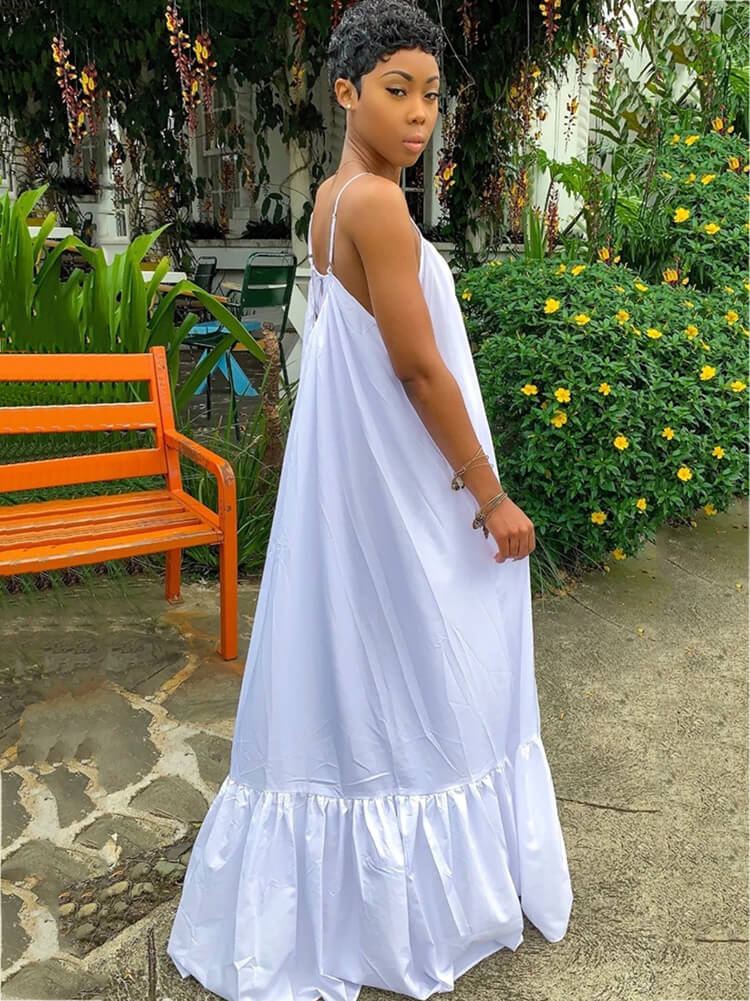 Plus Size Spaghetti Strap Ruffle Beach Maxi Swing Dress