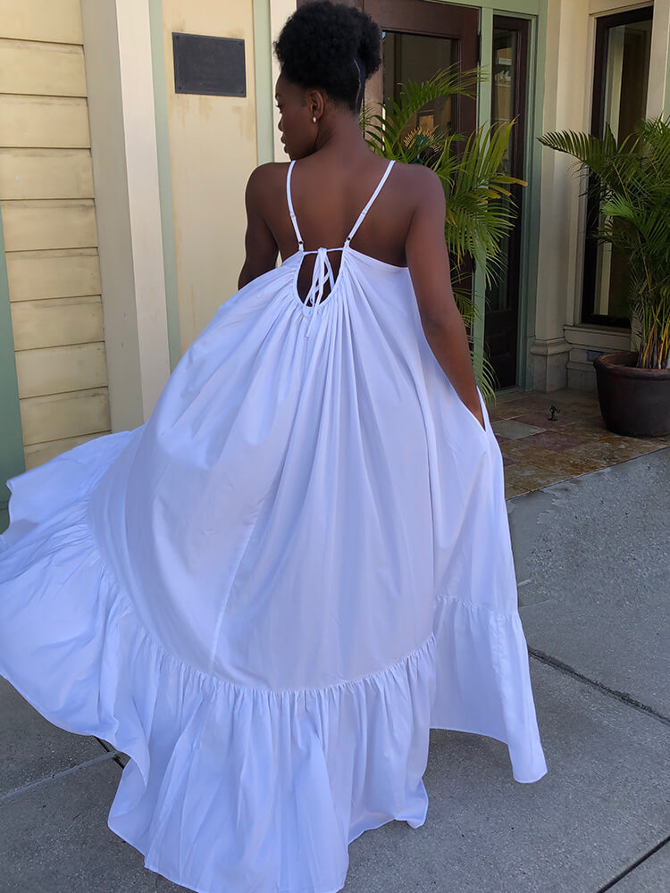 Plus Size Spaghetti Strap Ruffle Beach Maxi Swing Dress