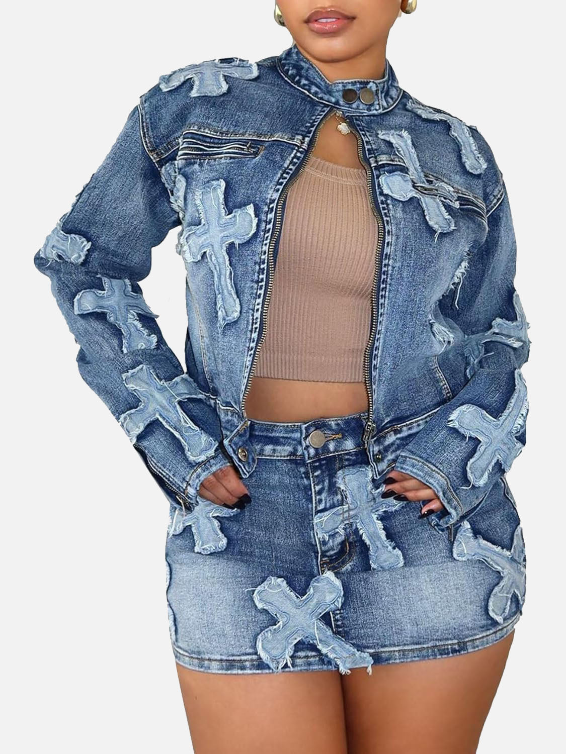 Y2K Denim 2 Piece Skirt Set