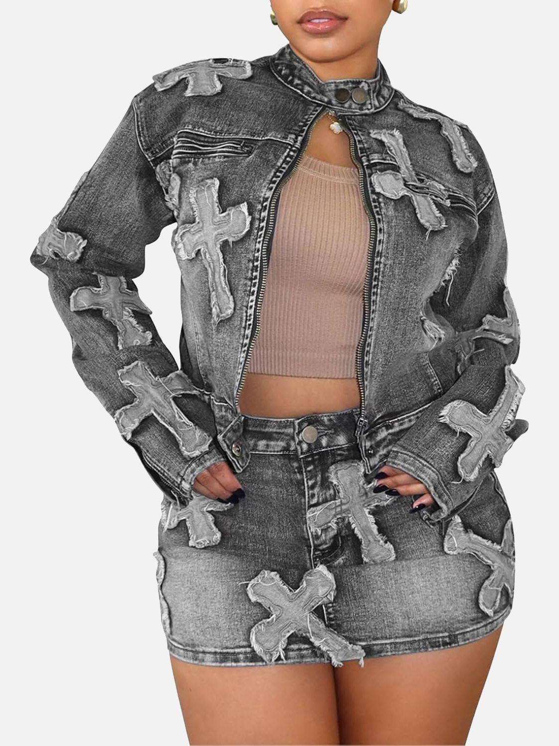 Y2K Denim 2 Piece Skirt Set