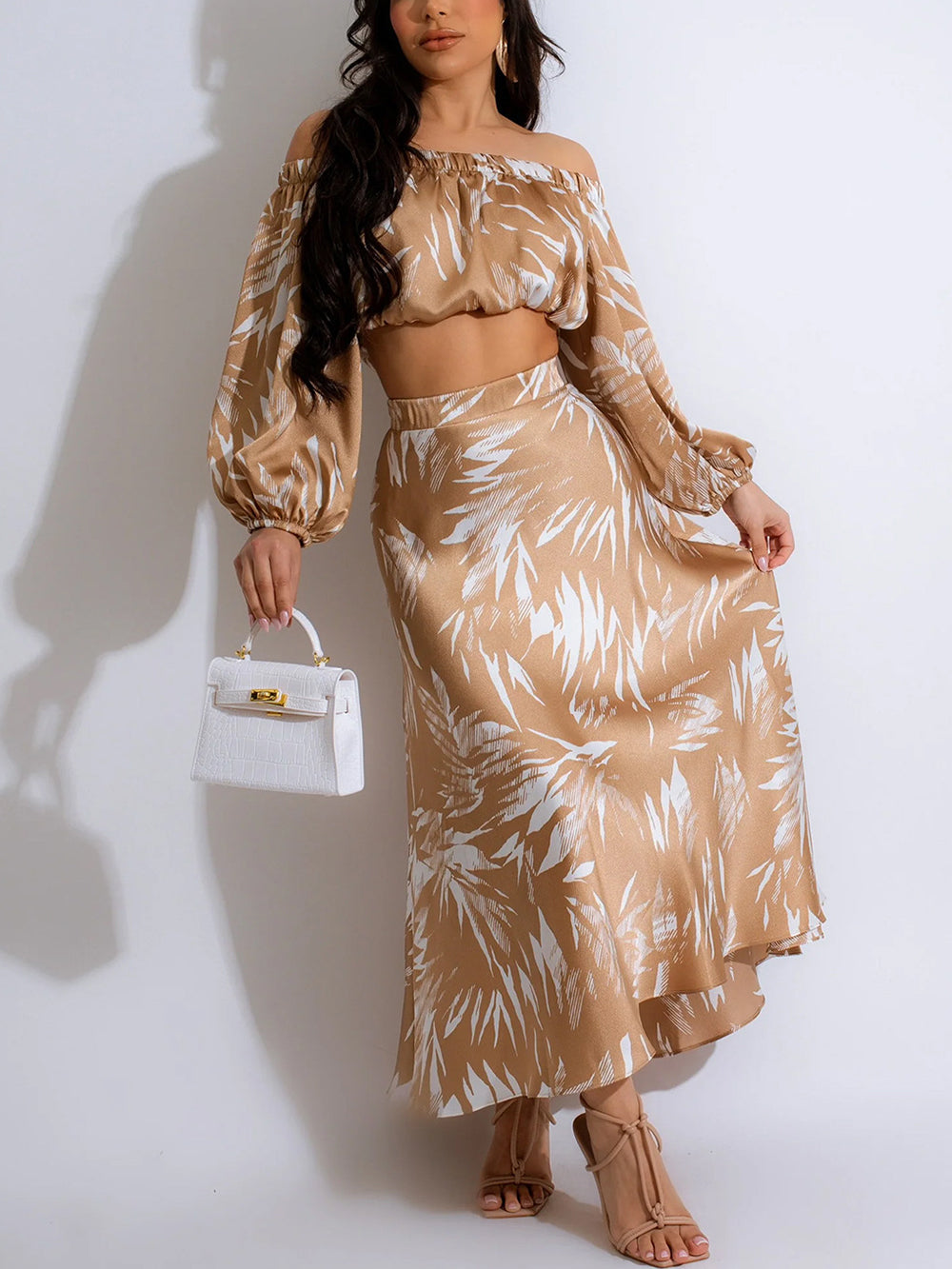 Two-Piece Off-Shoulder Crop Top Skirt Set