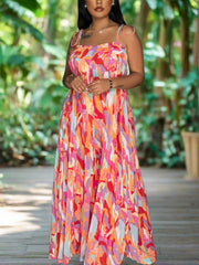 Strap Pleated Wide Leg Printed Jumpsuit