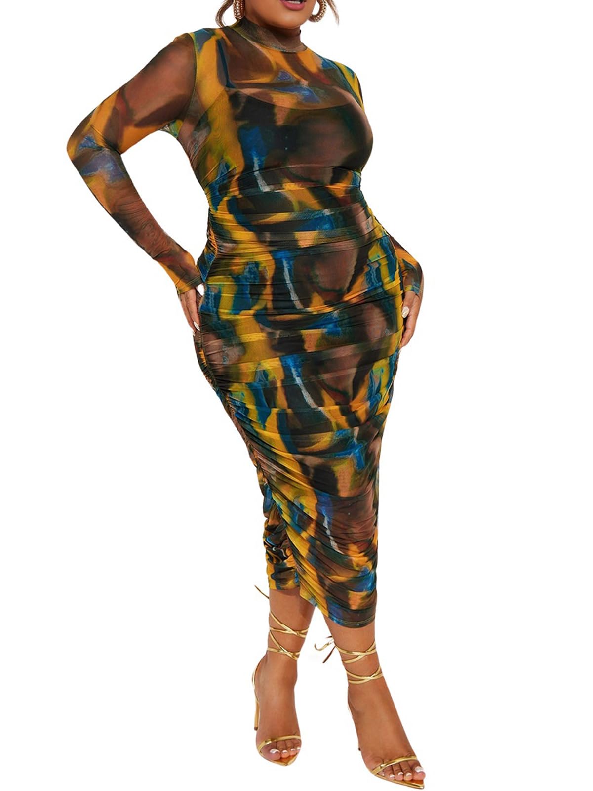 Mesh Cover Up Spaghetti Strap Midi Dress