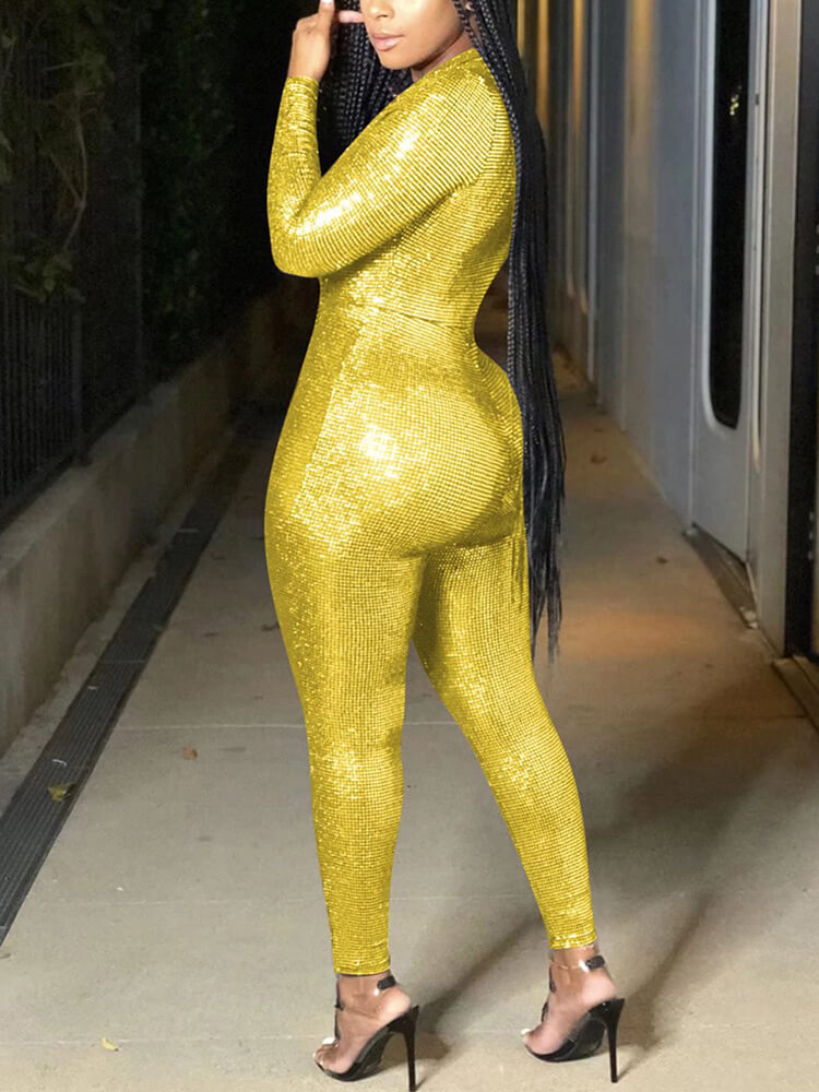 Sparkly Long Sleeve High Waisted Jumpsuit