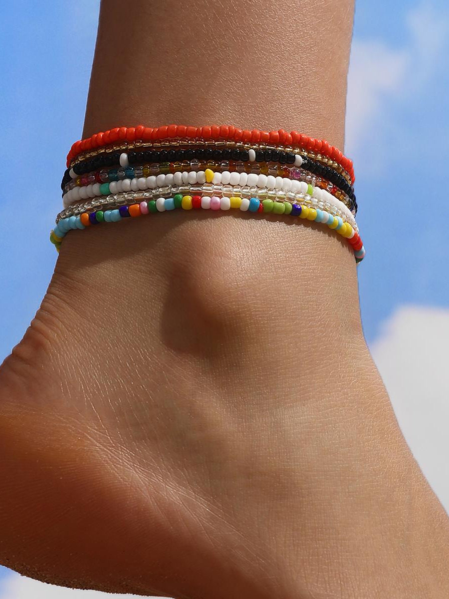 Colorful Beaded Beach Anklet Set