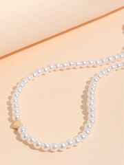 Pearl Heart Pendant Collar Necklace
