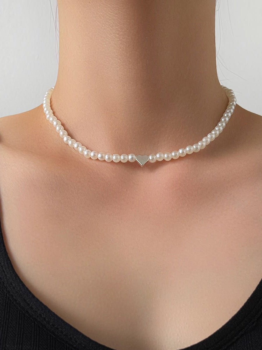 Pearl Heart Pendant Collar Necklace