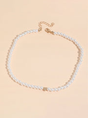 Pearl Heart Pendant Collar Necklace