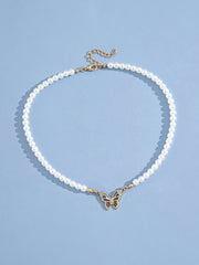 Pearl Butterfly Pendant Collar Necklace