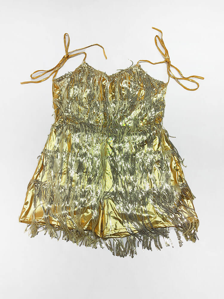 Halter Neck Sleeveless Sequin Tassel Romper