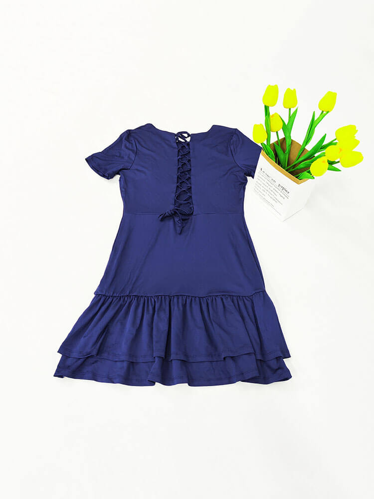 Short Sleeve Criss Cross Ruffle Mini Dress