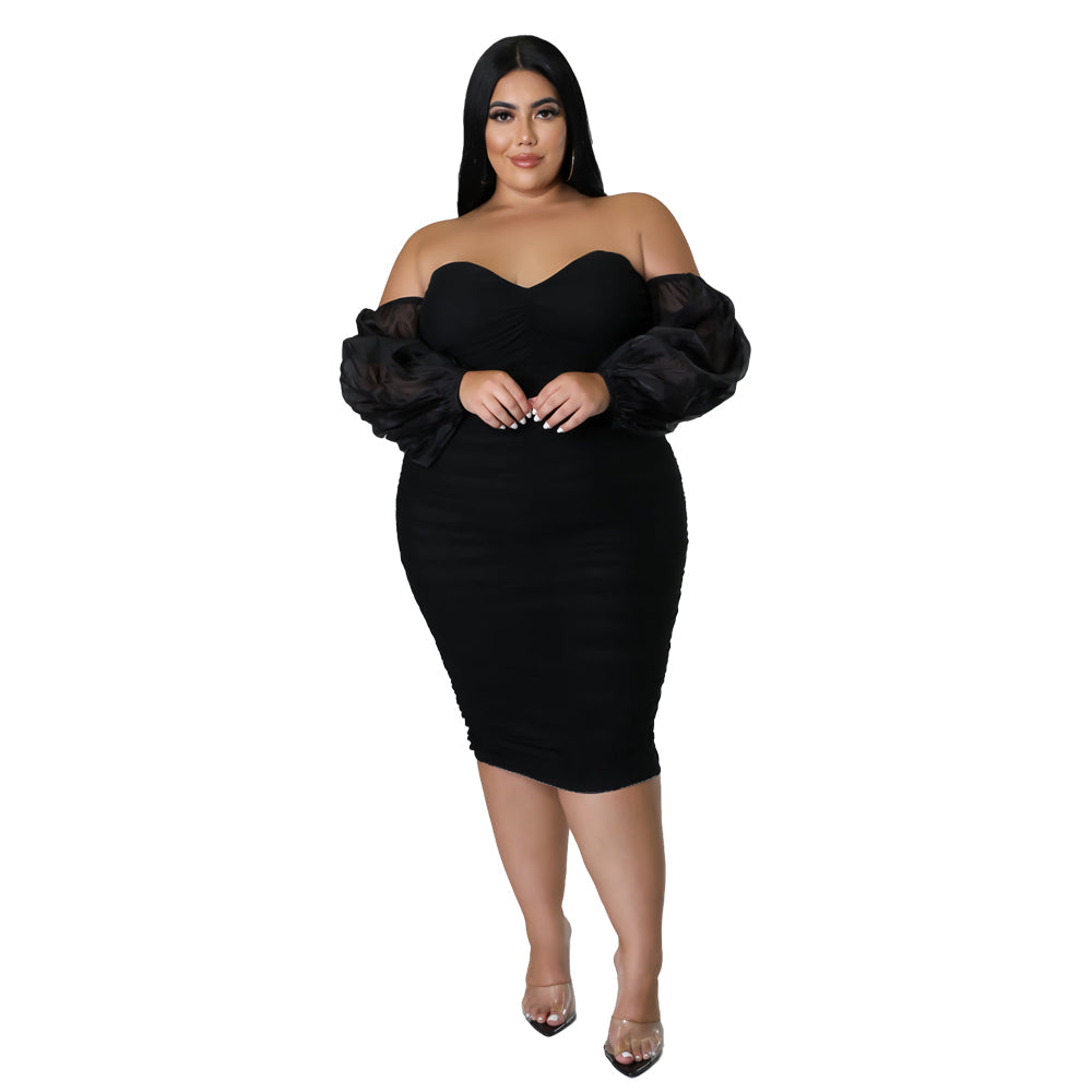 Plus Size Off Shoulder Bodycon Midi Dress