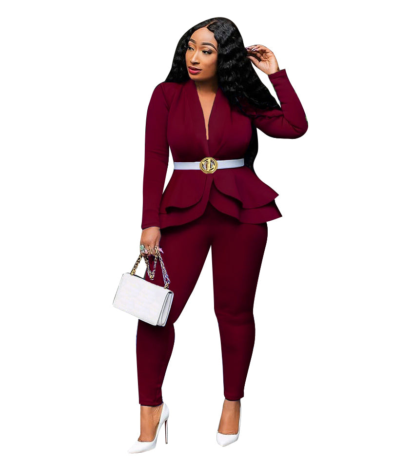 Two Piece Ruffle Blazer Bodycon Long Pants