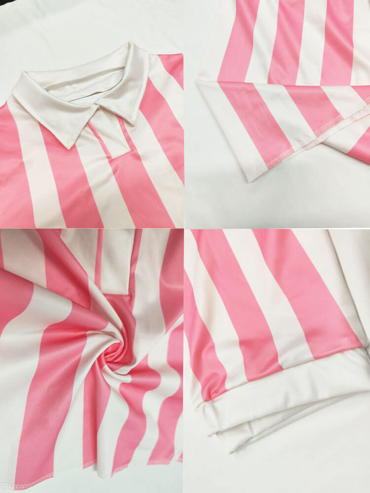 Two Piece Short Sleeve Striped Crop Top Shorts