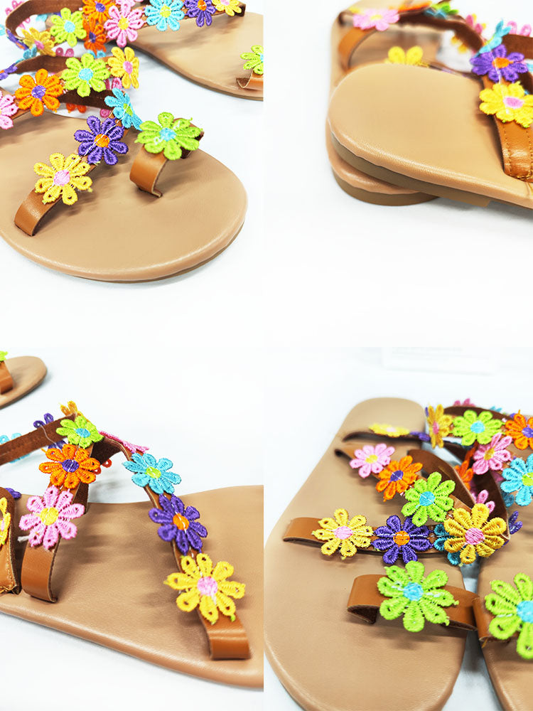 Floral Pattern Toe Ring Sandal