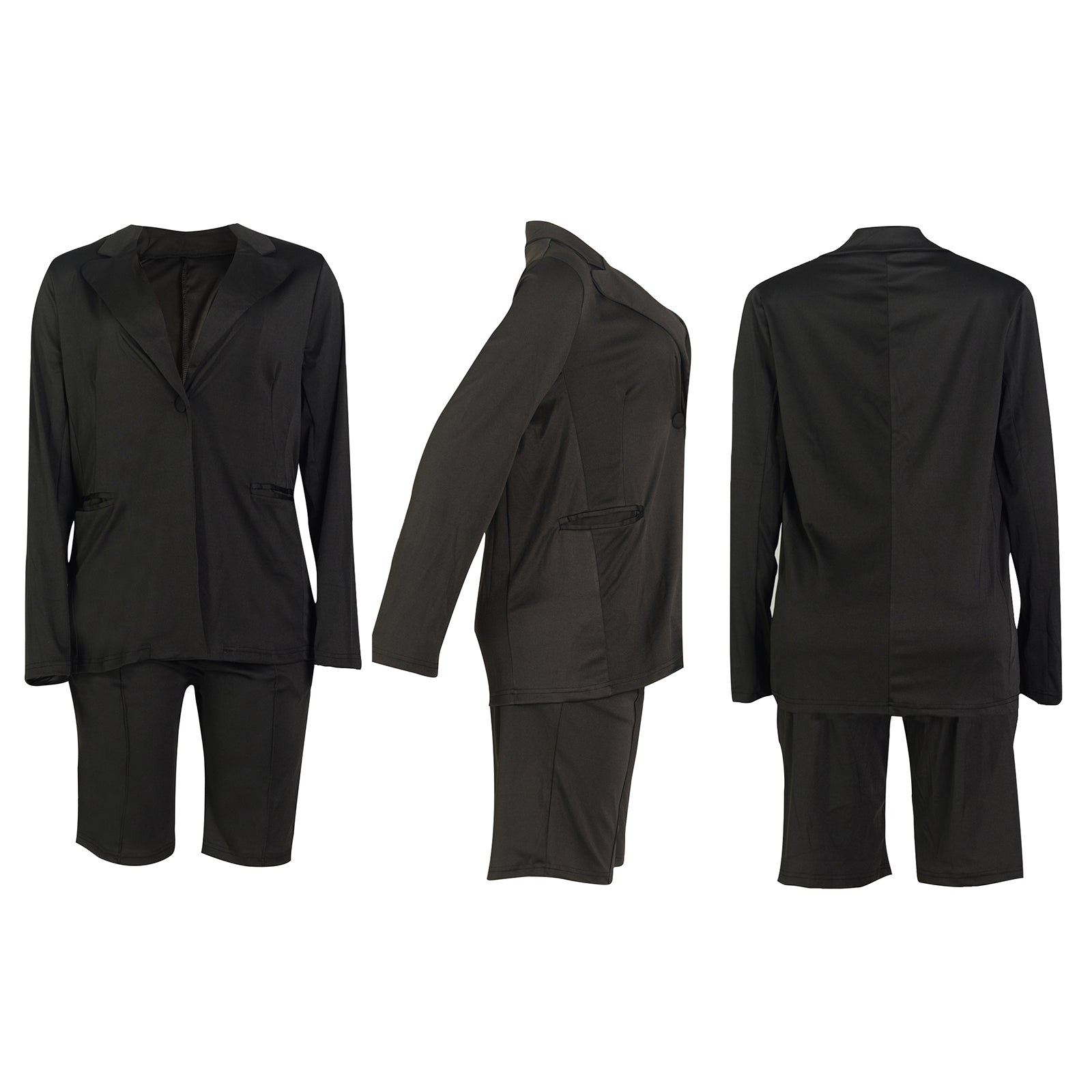 Two Piece Long Sleeve Blazer Shorts Pant Set