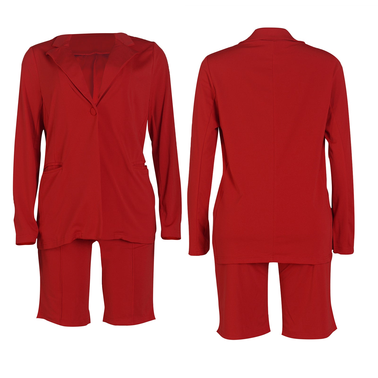 Two Piece Long Sleeve Blazer Shorts Pant Set