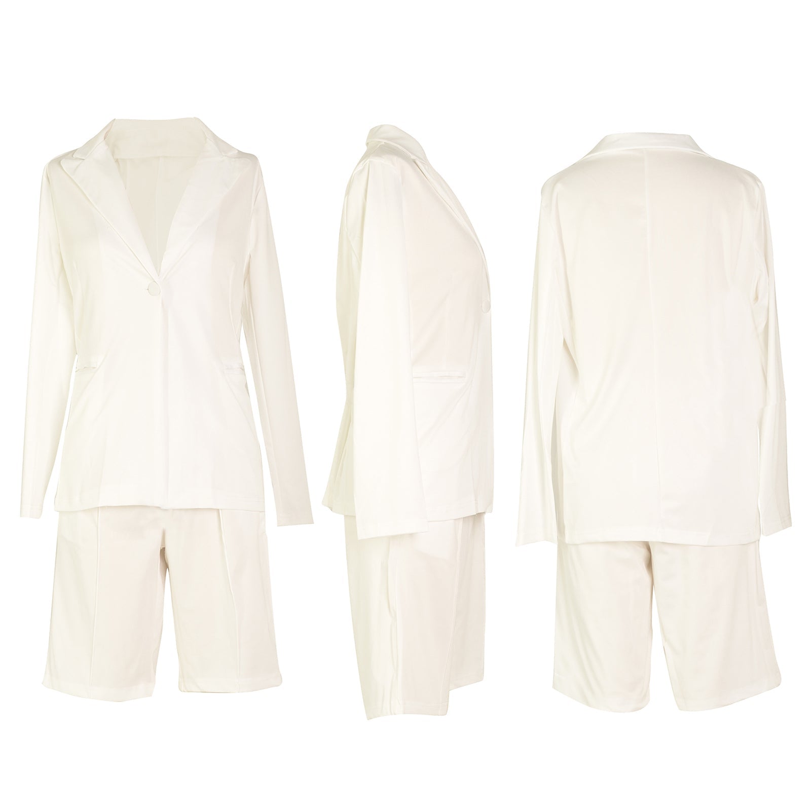 Two Piece Long Sleeve Blazer Shorts Pant Set