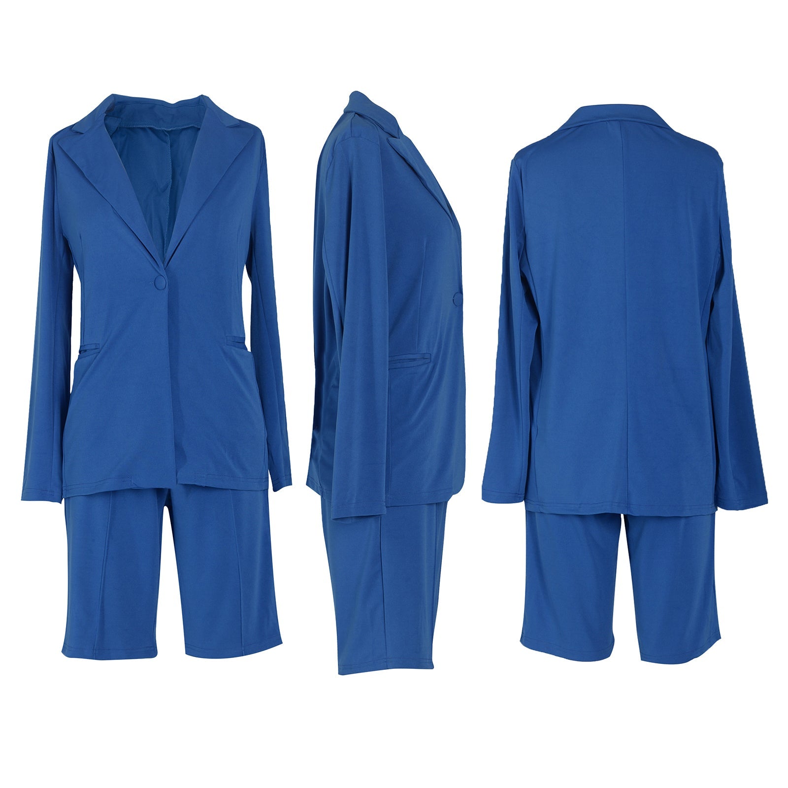 Two Piece Long Sleeve Blazer Shorts Pant Set