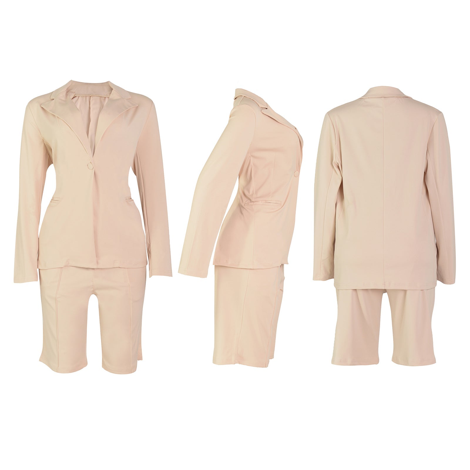 Two Piece Long Sleeve Blazer Shorts Pant Set