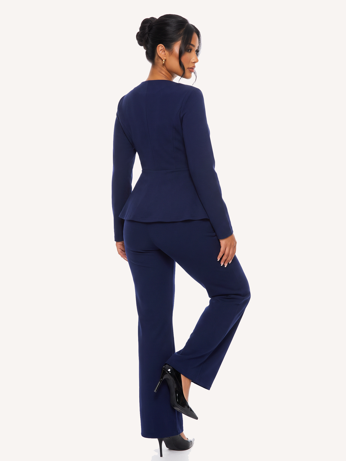 Square Neck Ruffle Blazer Pants Suit