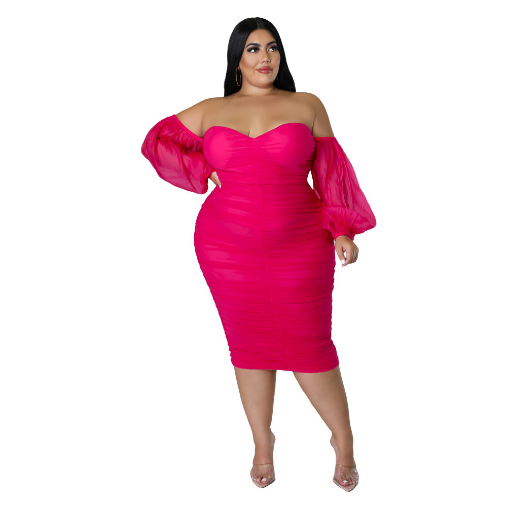 Plus Size Off Shoulder Bodycon Midi Dress