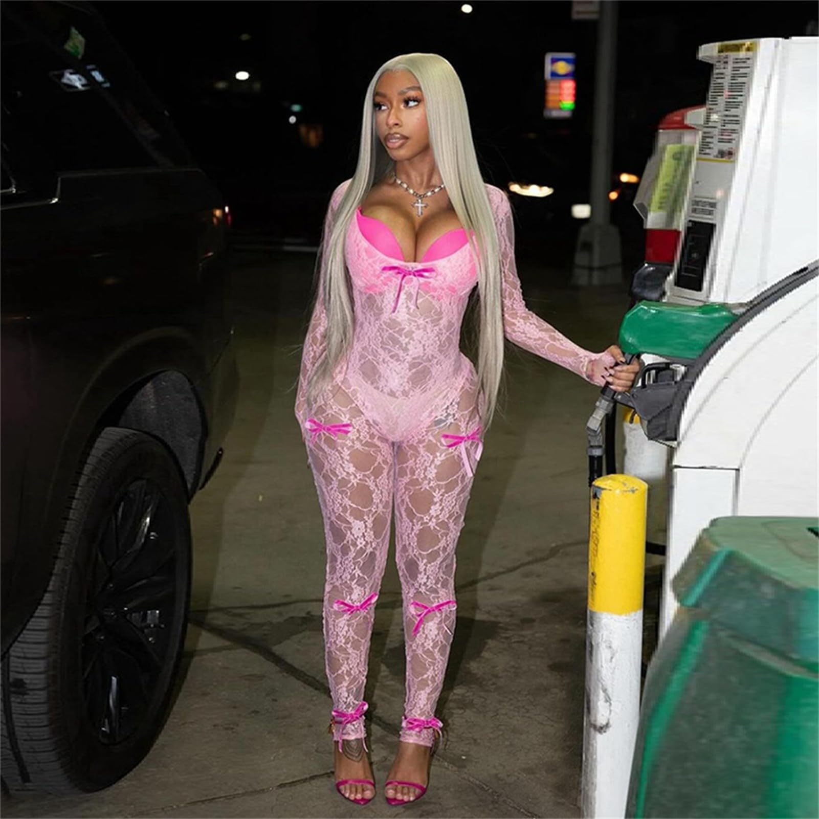 Mesh Long Sleeve Bodycon Jumpsuit