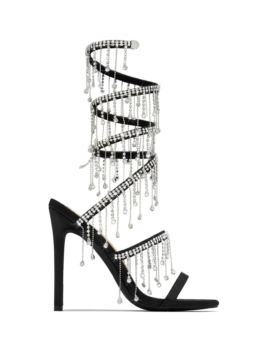 Rhinestone Fringe Ankle-Wrap Stiletto Heels