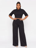 Lapel Batwing Sleeve Wide Leg Pants Set