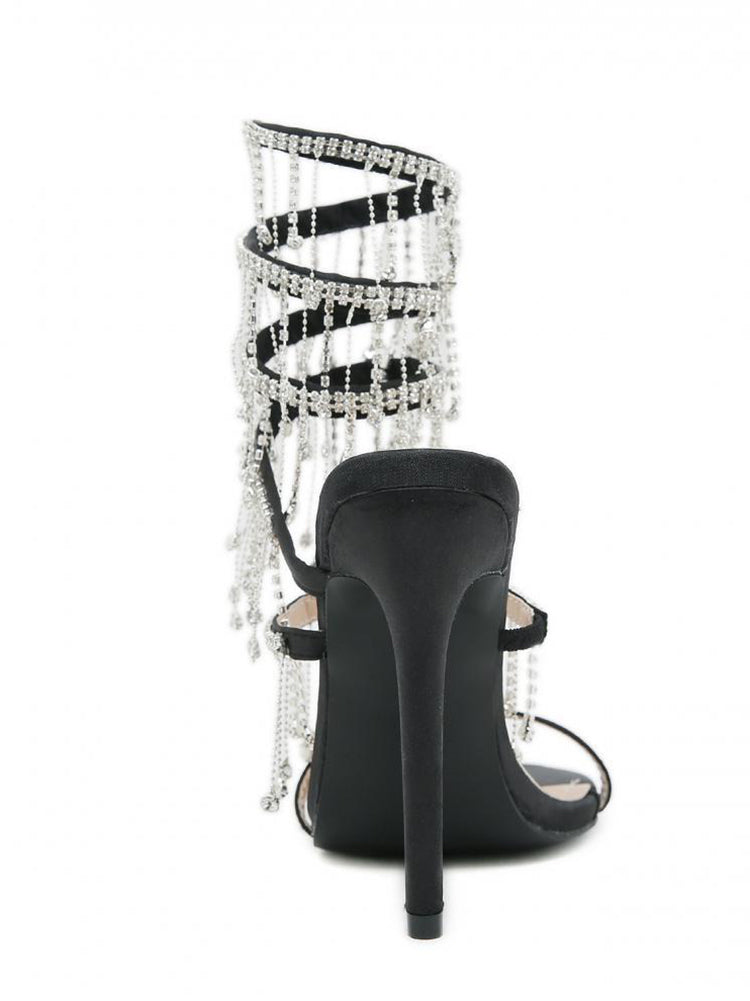 Rhinestone Fringe Ankle-Wrap Stiletto Heels