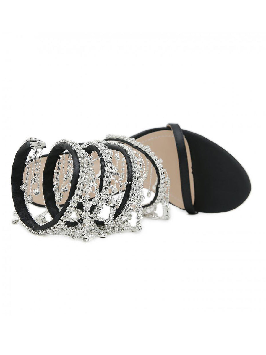 Rhinestone Fringe Ankle-Wrap Stiletto Heels