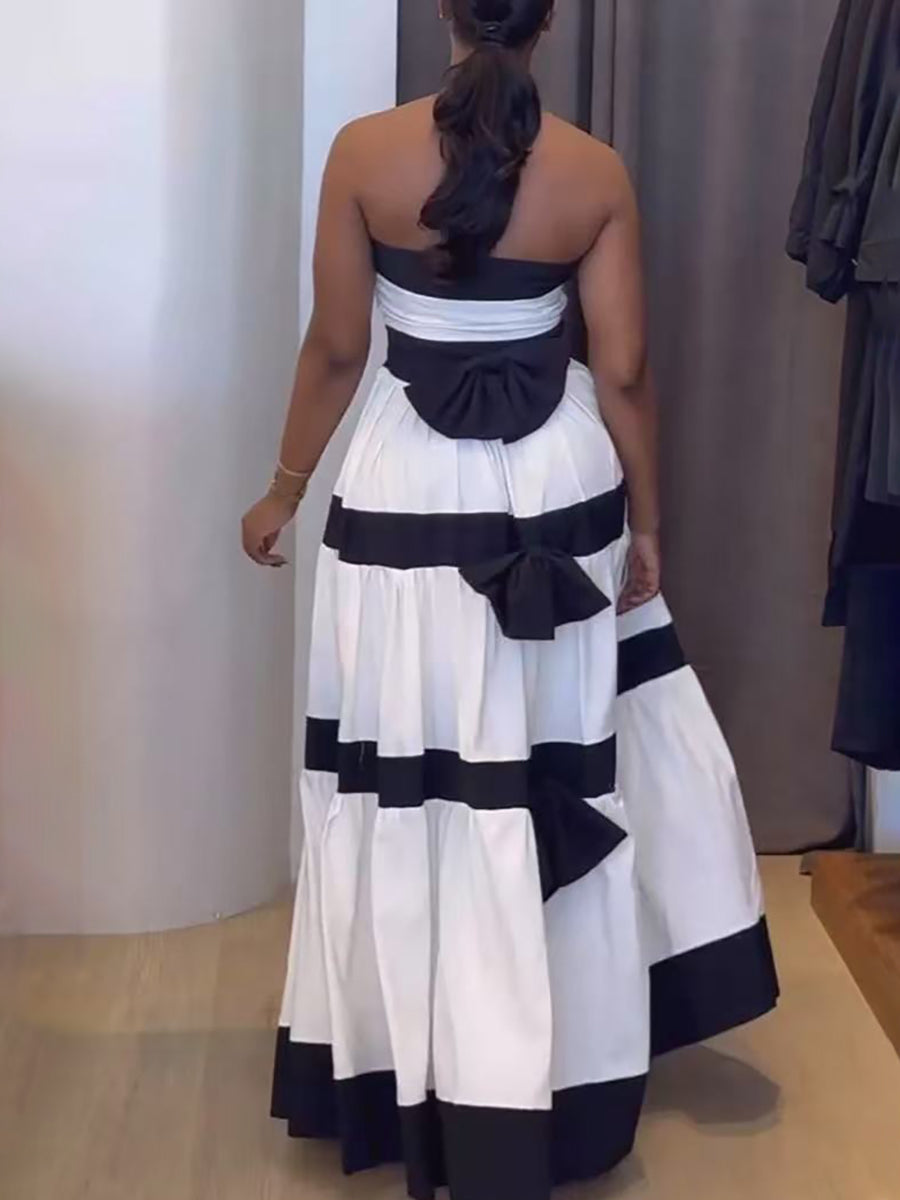 Strapless Bow Tie Maxi Dress