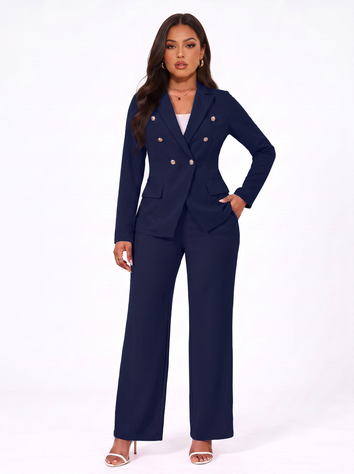 Double Breasted Lapel Blazer Pants Set