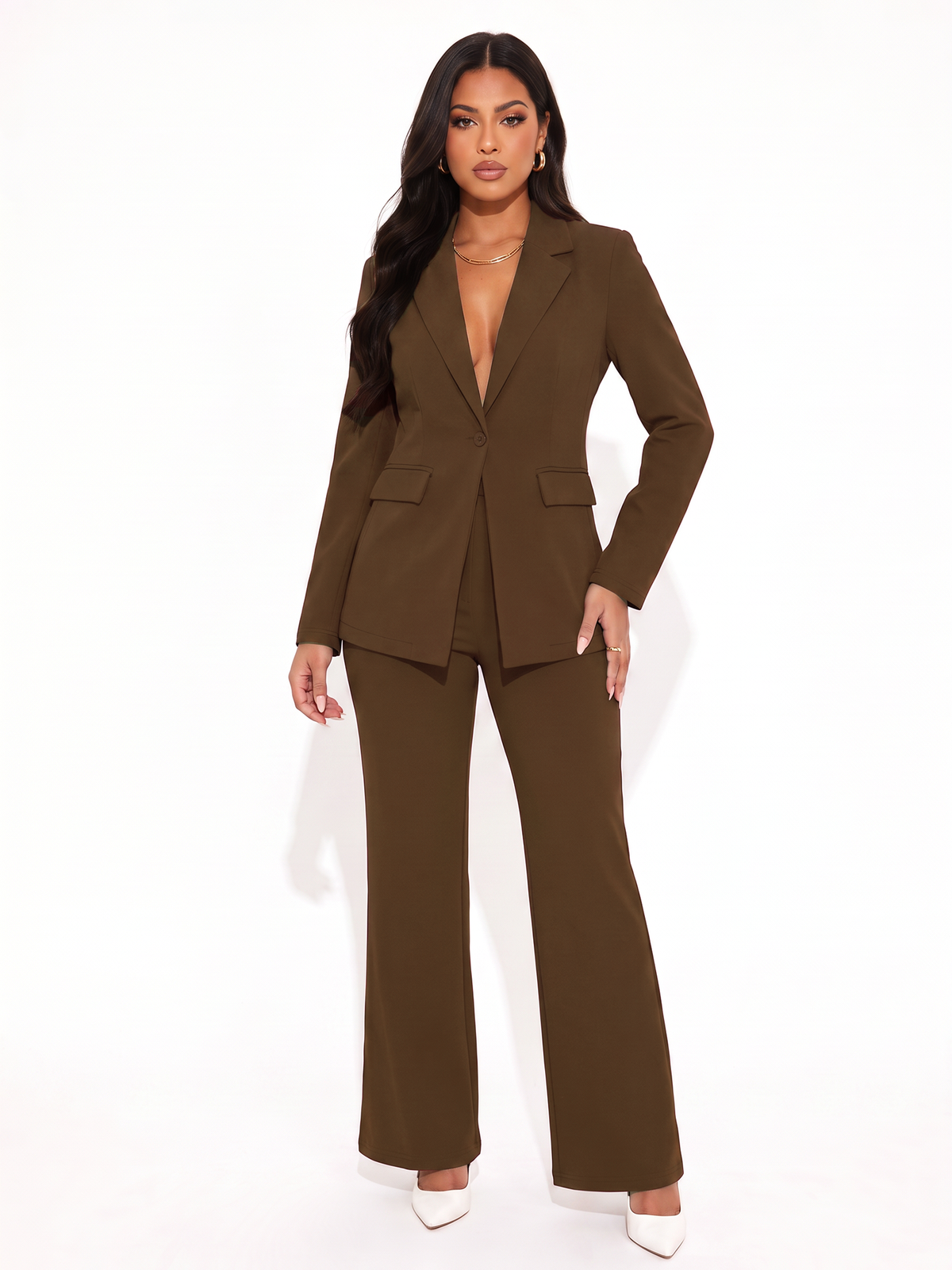 Notched Lapel Single Button Blazer Pants Suit