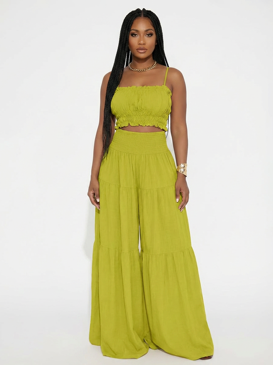 Spaghetti Strap Crop Top Wide Leg Pants Set