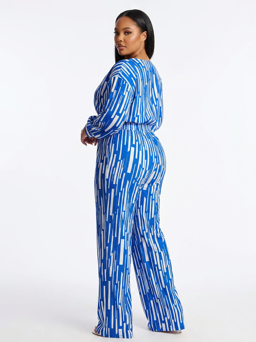 Stripe One Shoulder Plus Size Pants Set