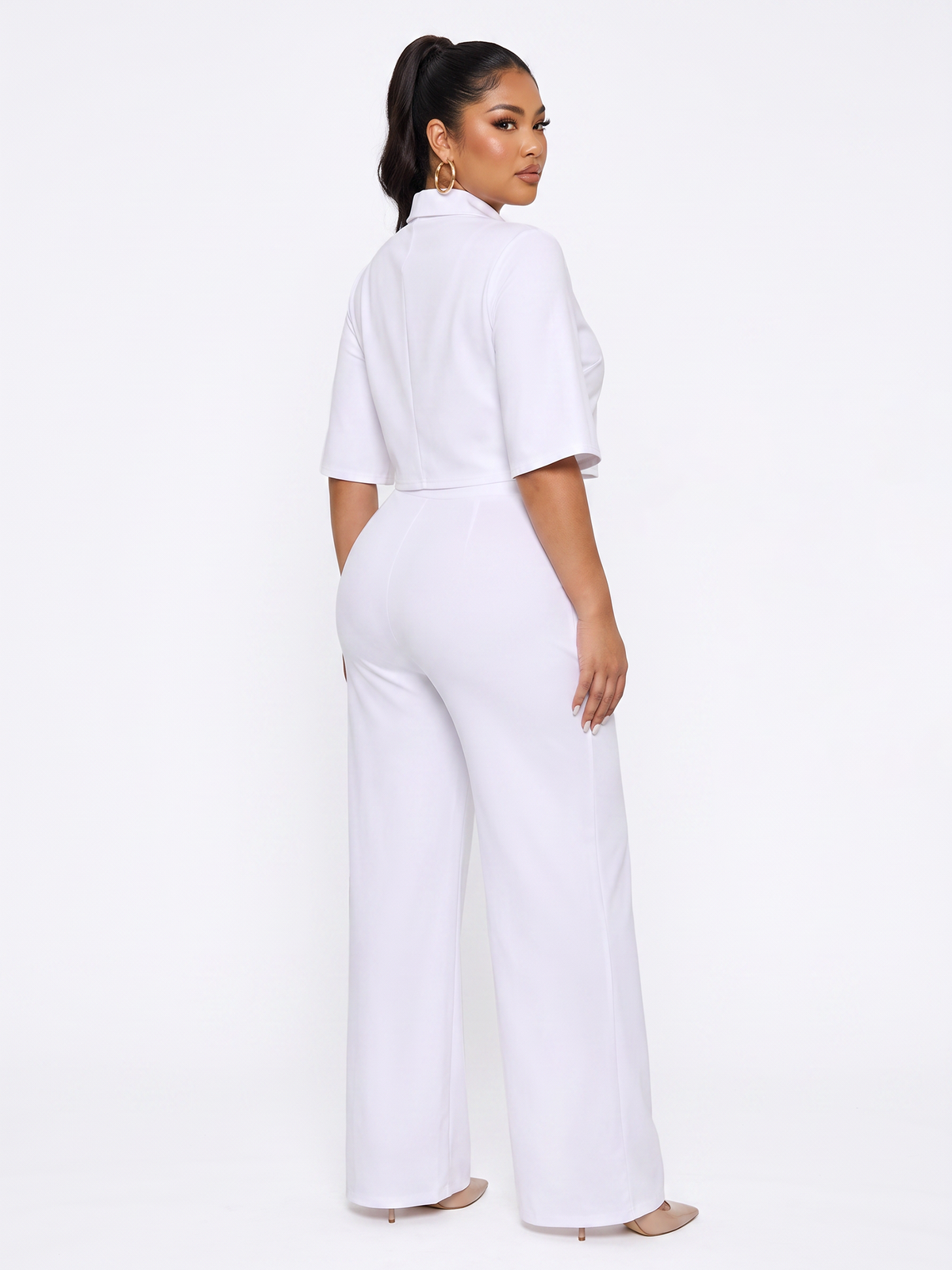 Lapel Batwing Sleeve Wide Leg Pants Set