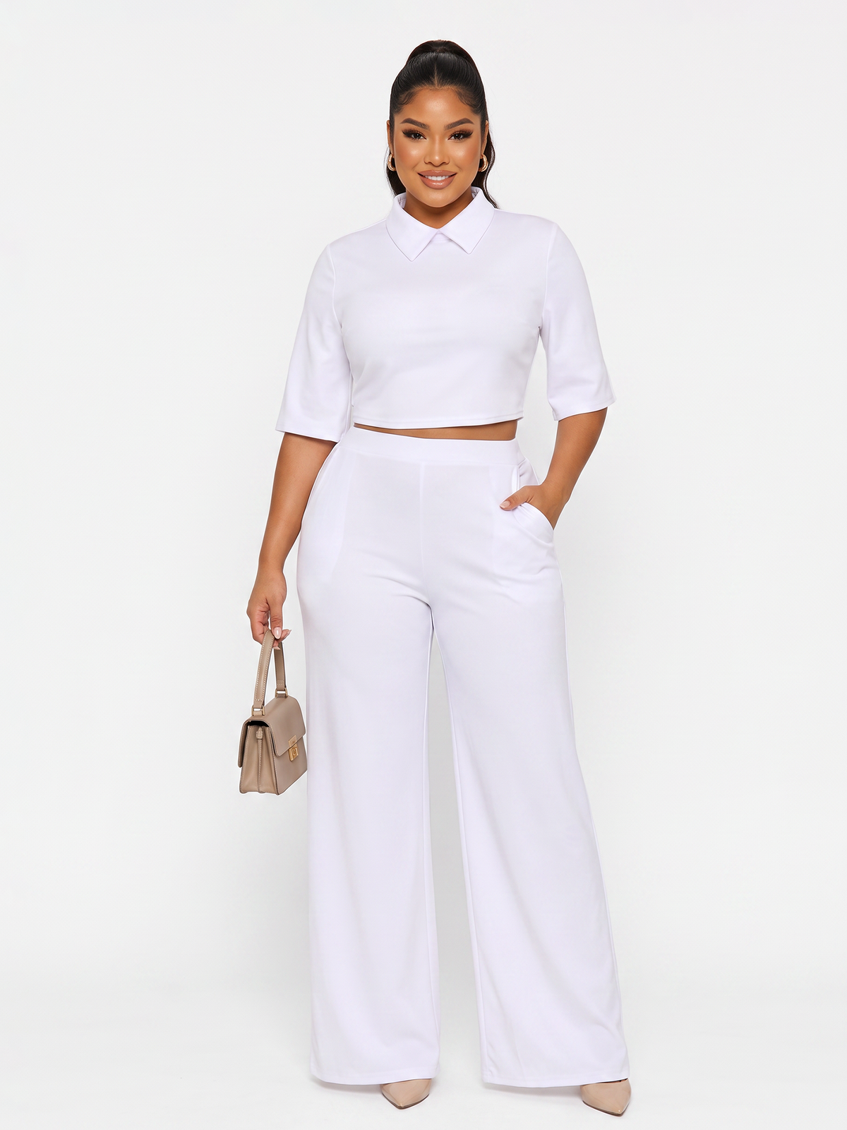 Lapel Batwing Sleeve Wide Leg Pants Set