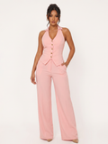 Halter Vest Wide Leg Pants Suit