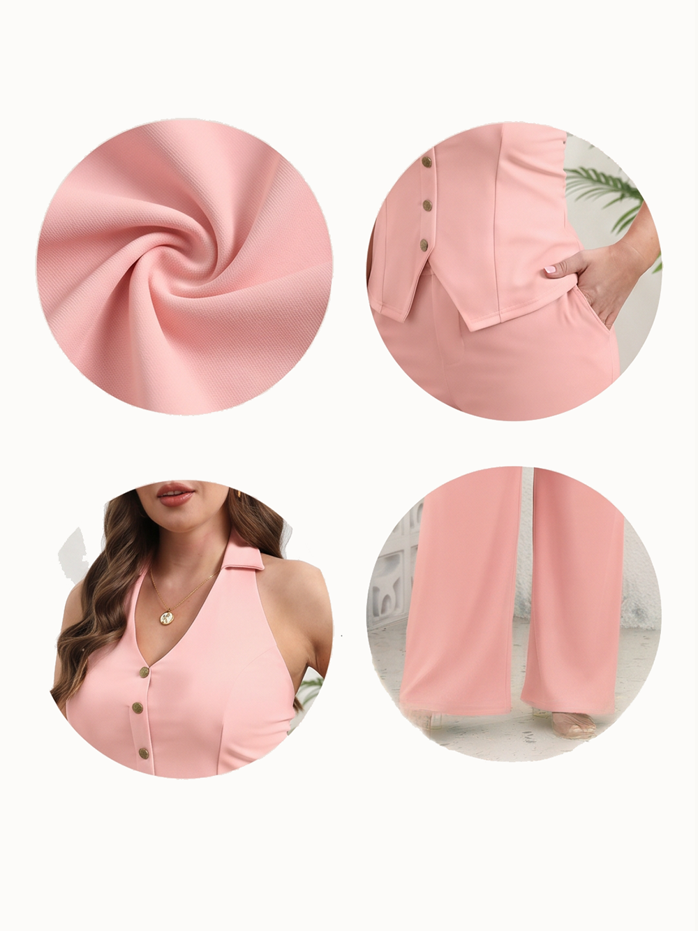 Halter Vest Wide Leg Pants Suit