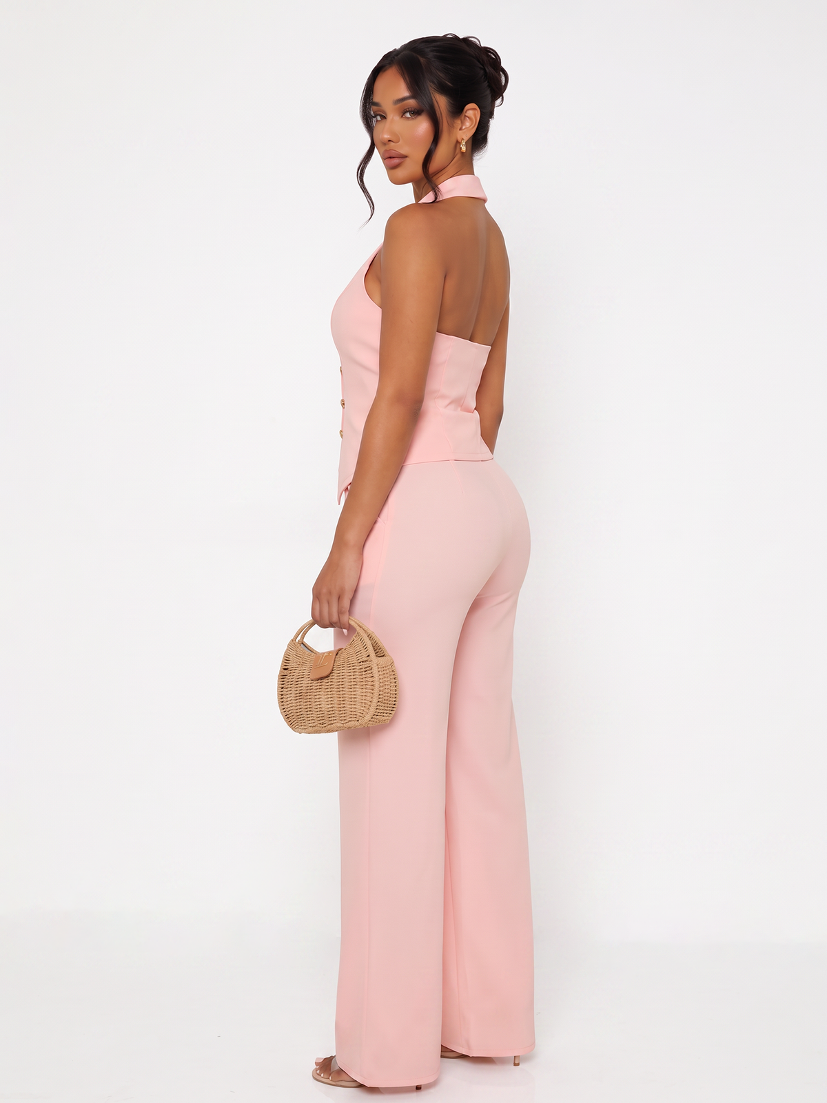 Halter Vest Wide Leg Pants Suit
