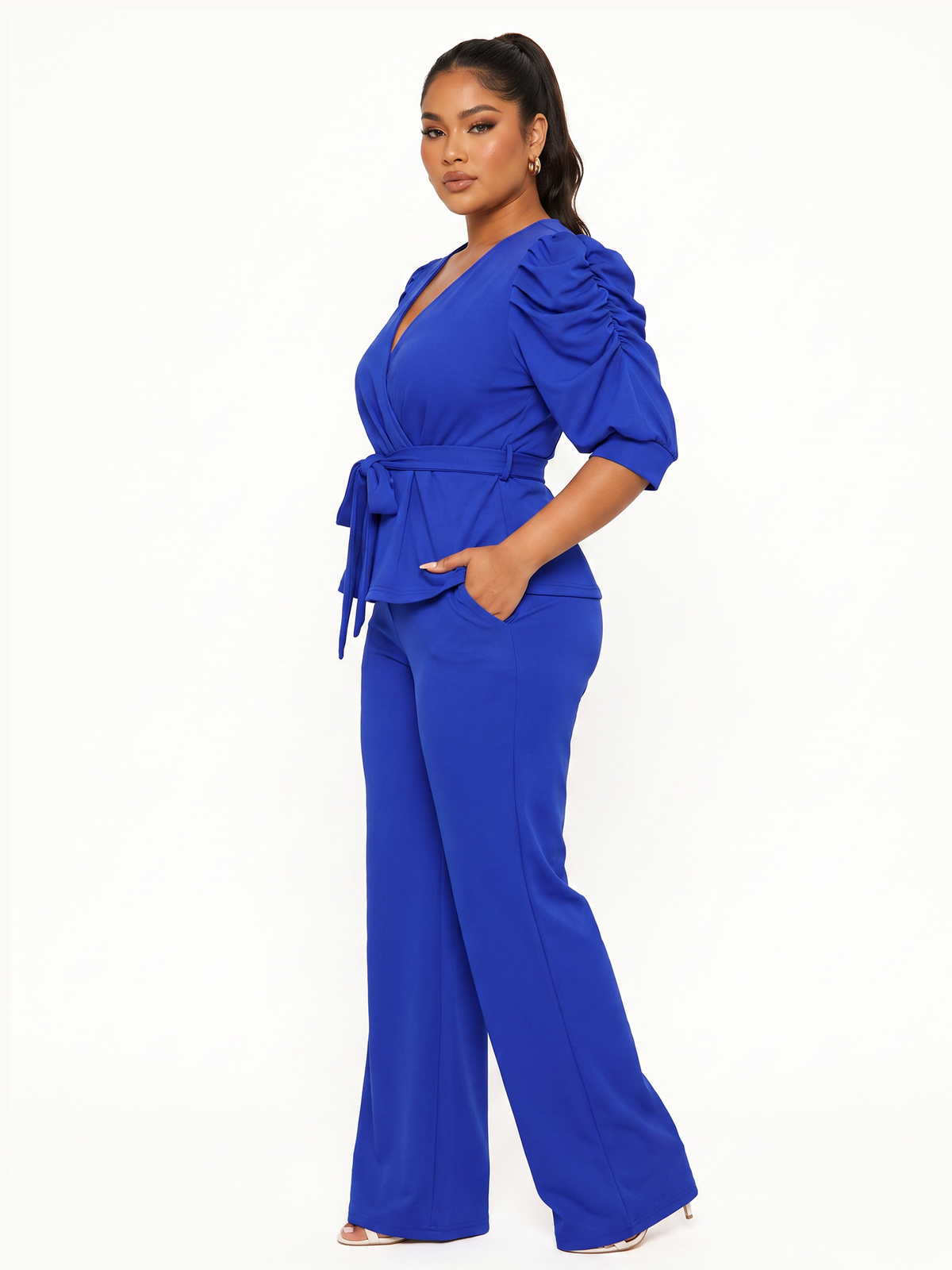 Puff Sleeve Top Wide Leg Pants Set