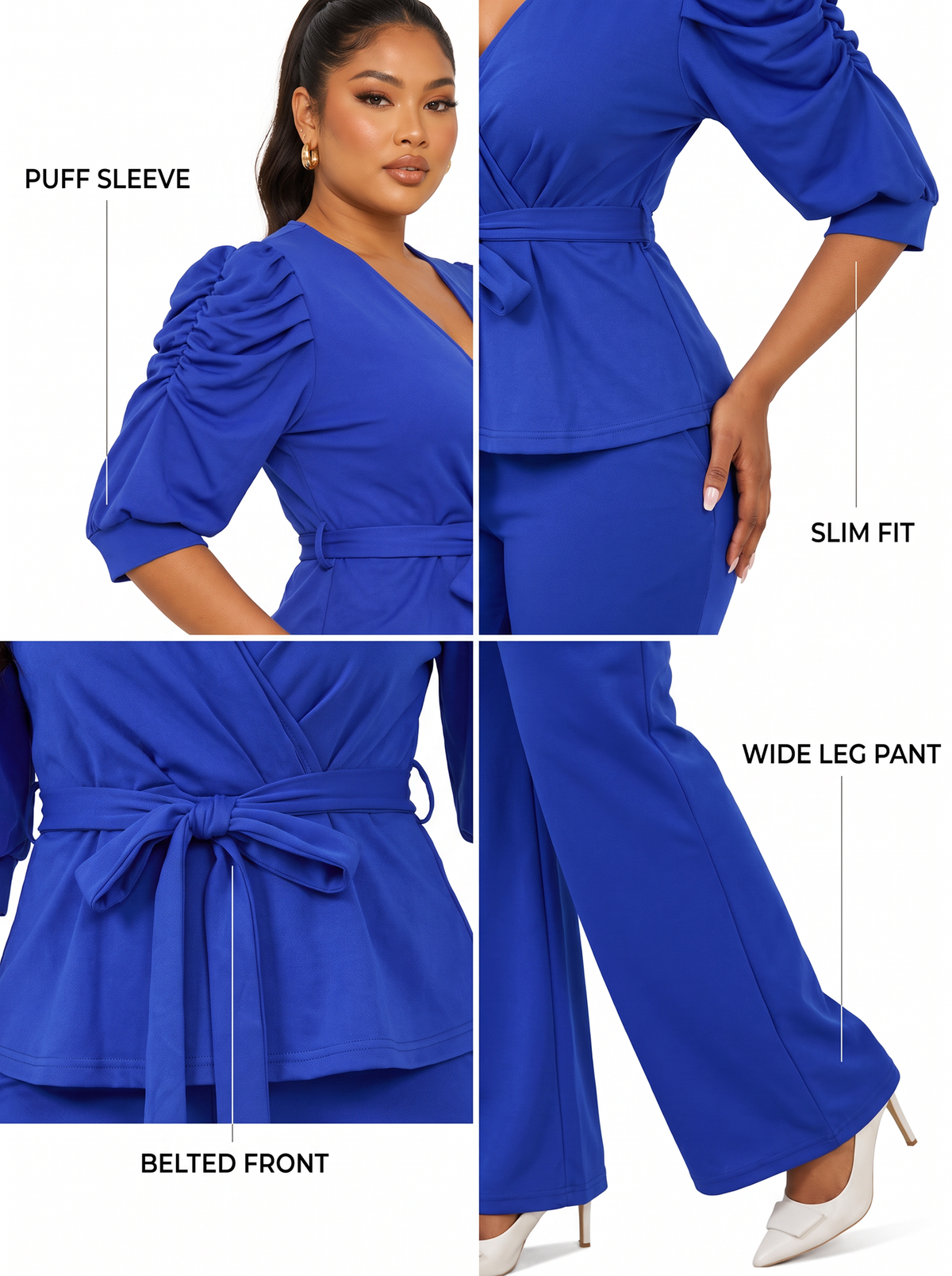 Puff Sleeve Top Wide Leg Pants Set