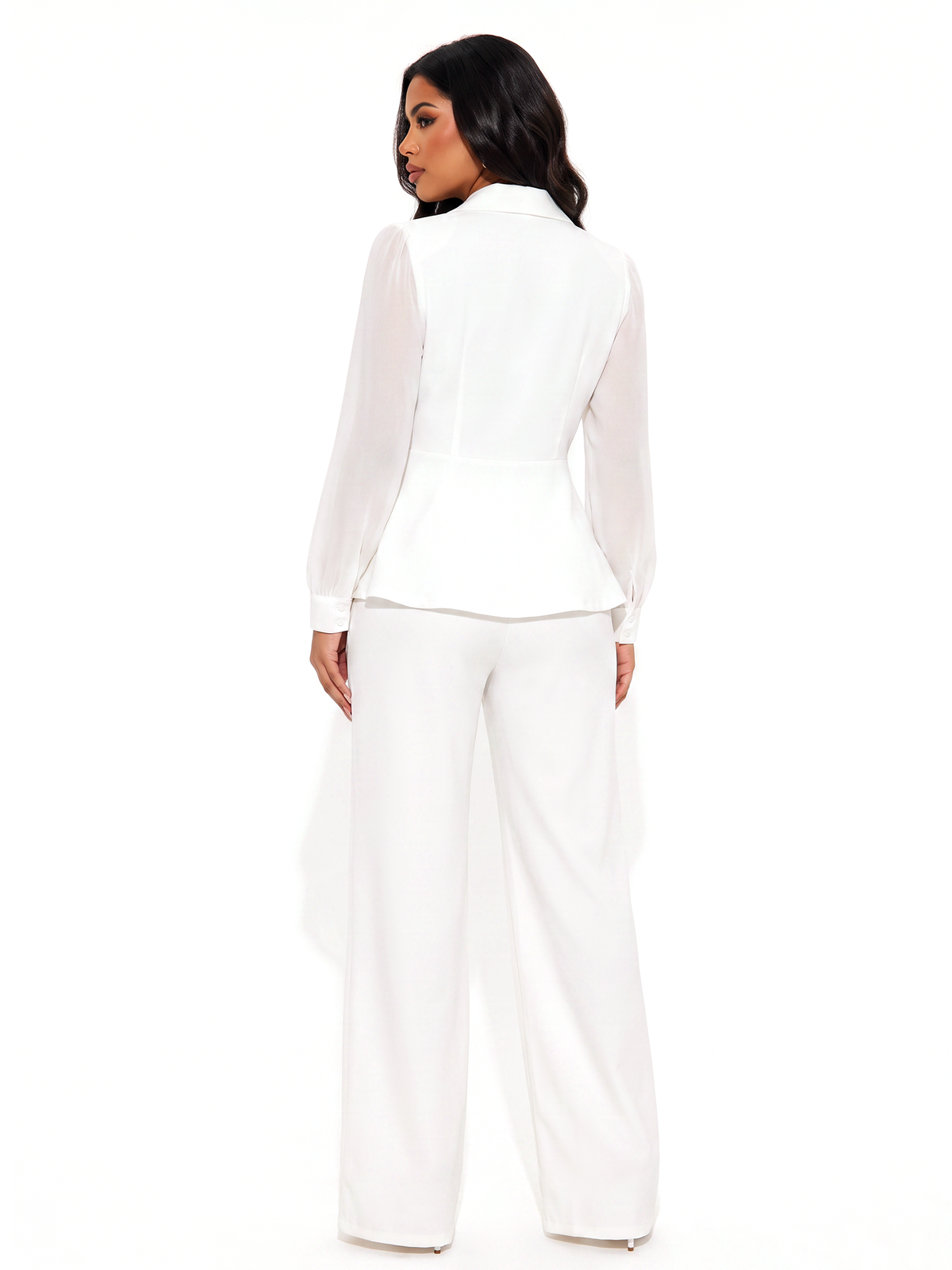 Chiffon Sleeve Shawl Collar Blazer Pants Set