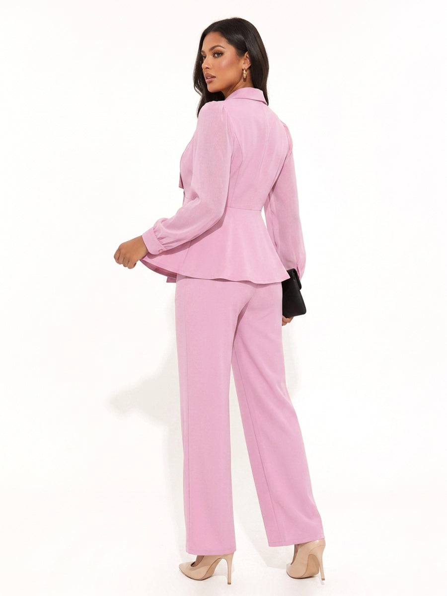 Chiffon Sleeve Shawl Collar Blazer Pants Set