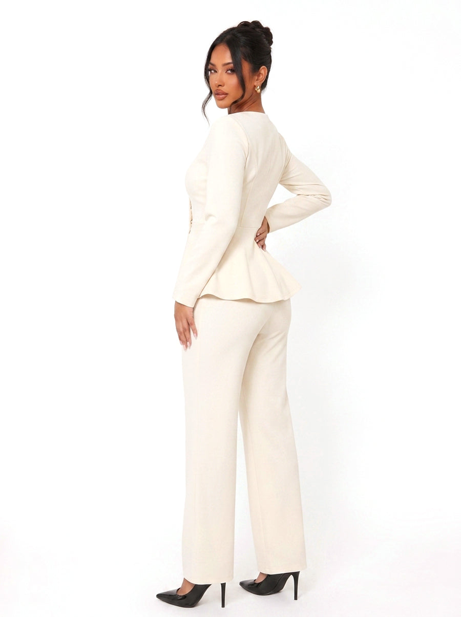 Square Neck Ruffle Blazer Pants Suit