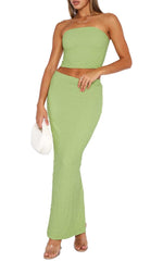 Two Piece Sleeveless Tube Top Bodycon Maxi Skirts