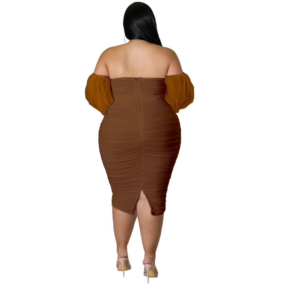 Plus Size Off Shoulder Bodycon Midi Dress